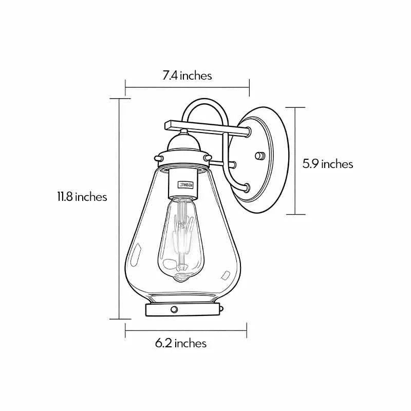 Modern LED outdoor wall light size guide showing compact cylindrical fixture dimensions.