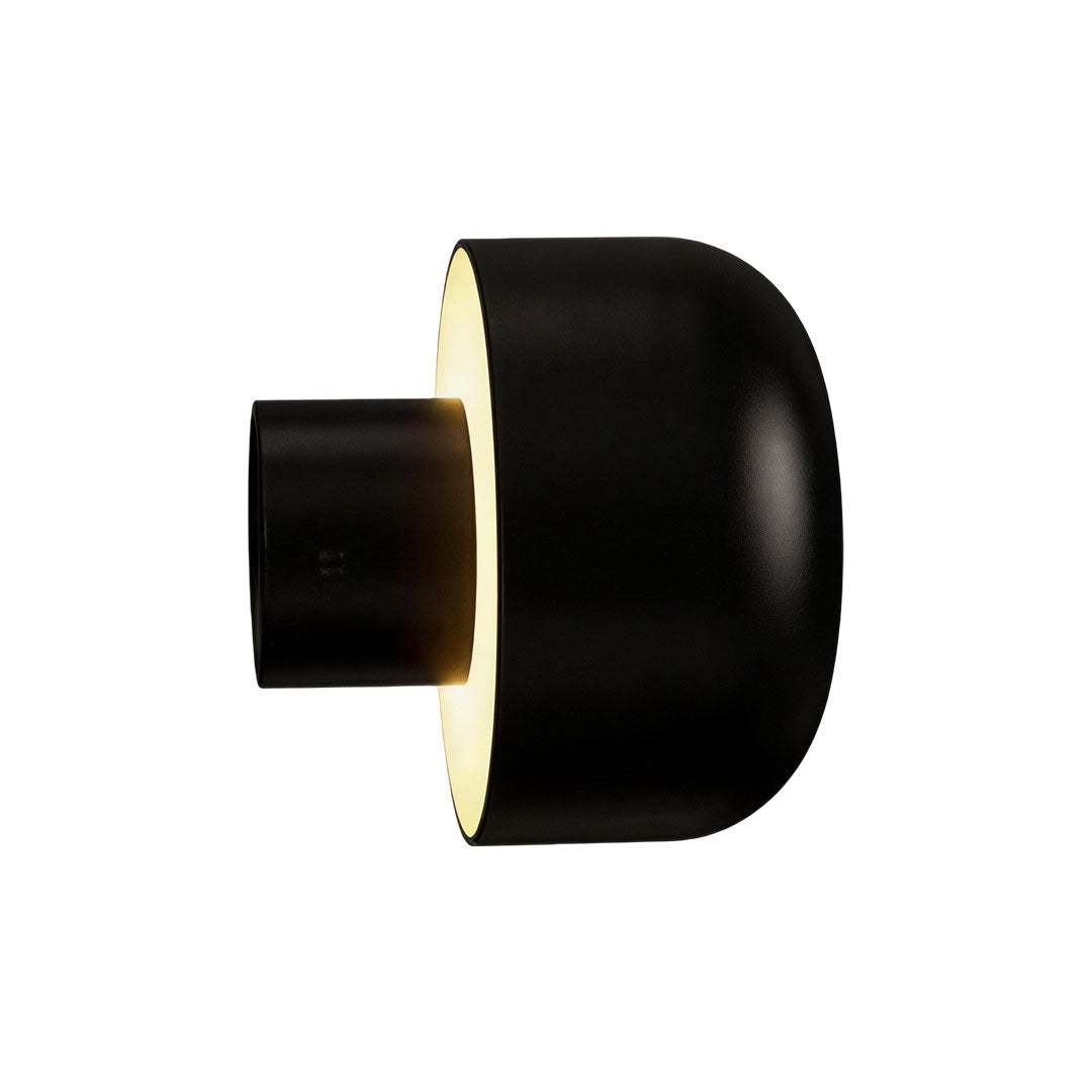 Modern LED outdoor wall light with a white and black finish, providing warm illumination.