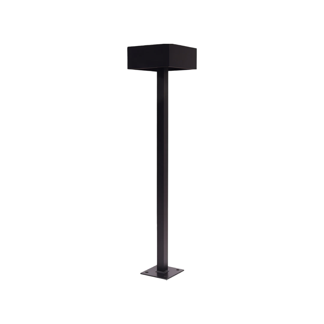 Close-up of modern LED path lights with square black aluminum head and integrated LED module.