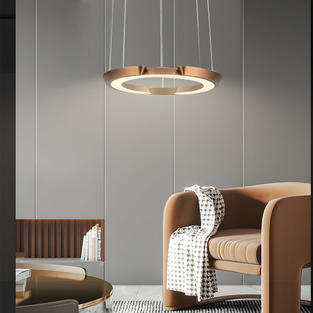 Modern LED Ring - Shaped Pendant Light with Acrylic Shades for Living Room