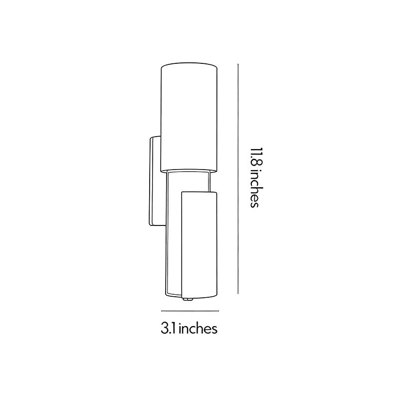 Modern LED wall lights dimension drawing showing the fixture height, width, and slim vertical profile.