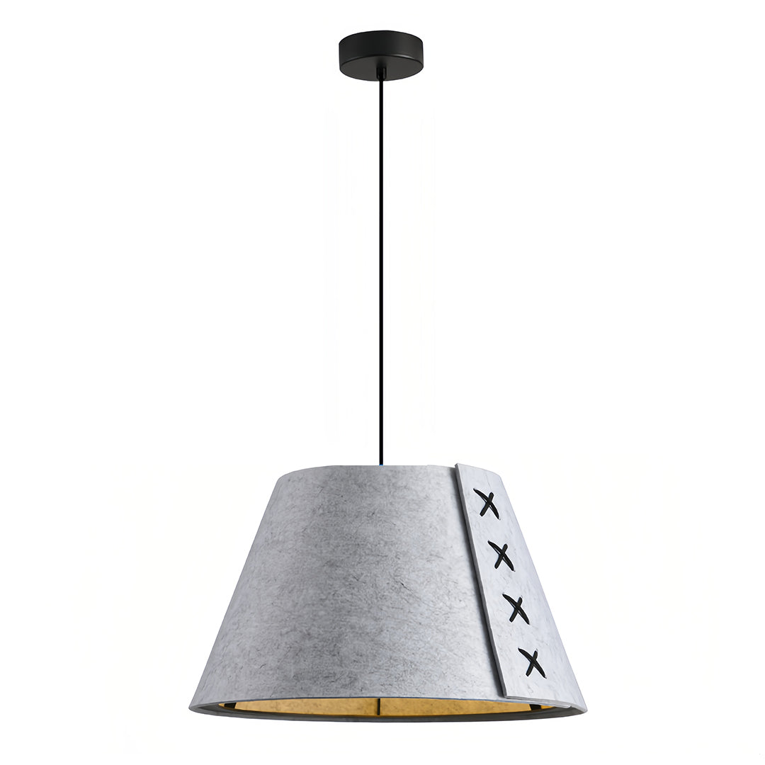 Modern light grey felt hanging pendant light with contrasting interior and stitching 