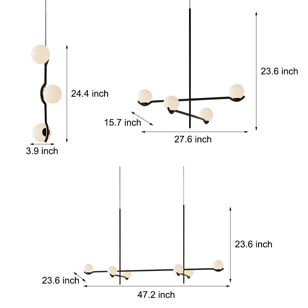 Modern Linear Glass Ball Pendant Light with 3/4/6 - Light - Black/Gold