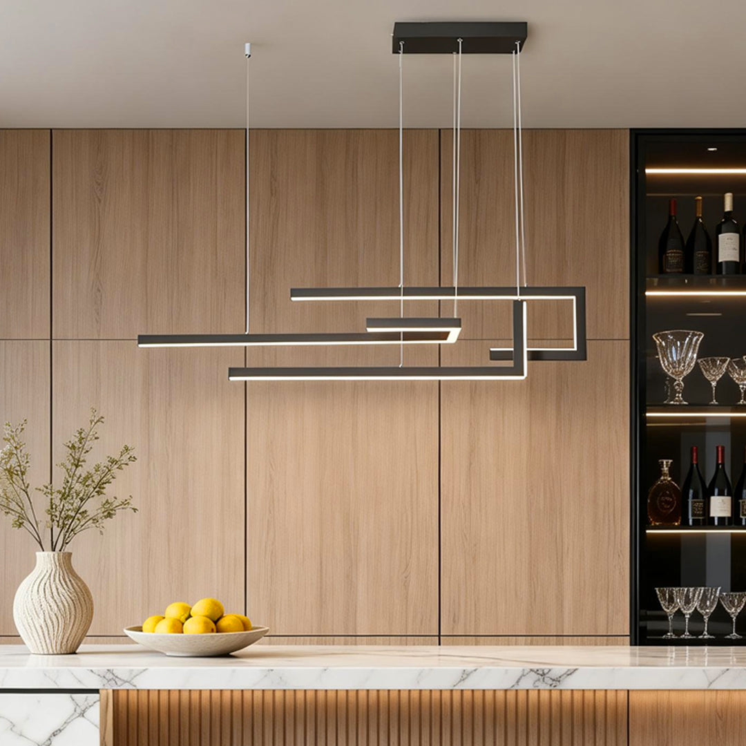 Linear Modern Led Modern Linear LED Chandelier - Black Geometric Island Light – Dazuma