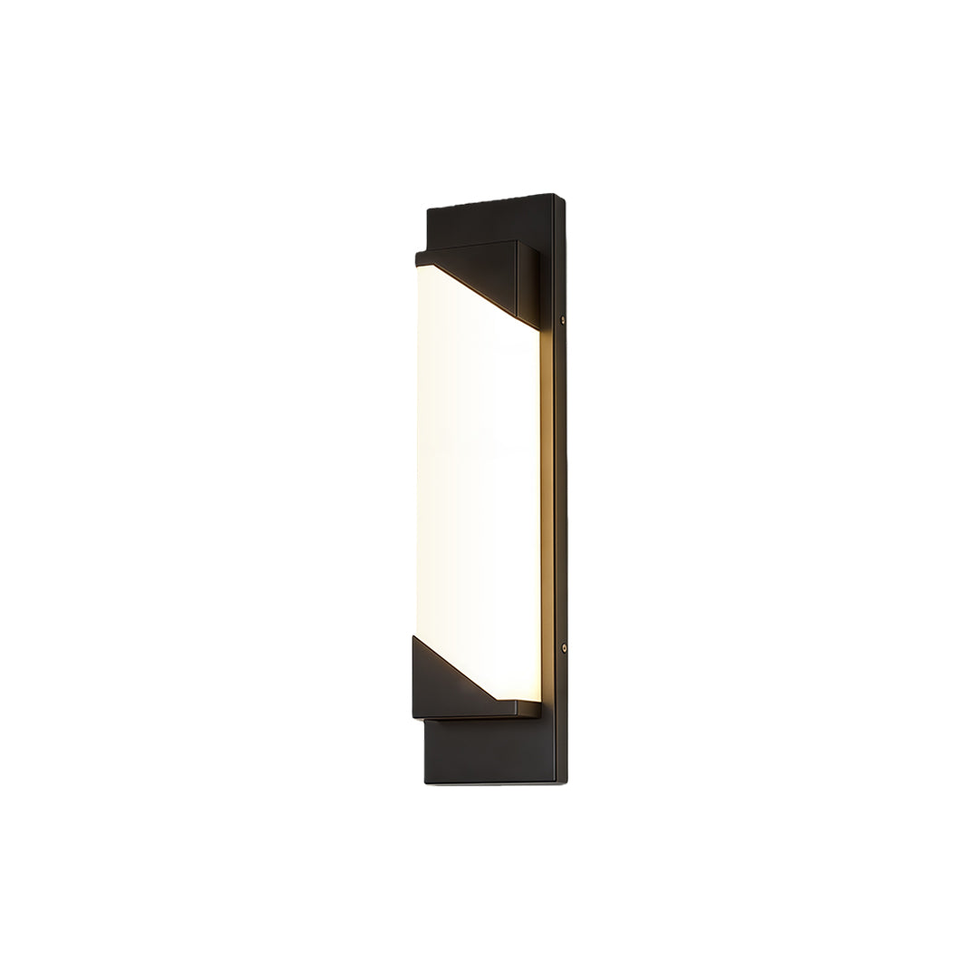 Modern linear wall light outdoor featuring glass shade chandelier aesthetic in angled vertical design with warm LED strip illumination.