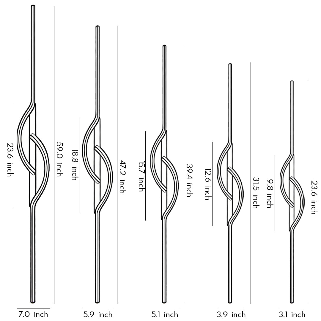 Modern linear wall sconce size diagram showing multiple height options.