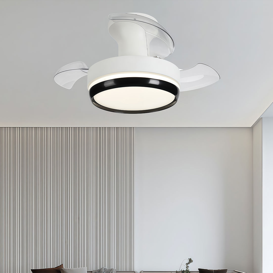 Ceiling fan with remote light in a modern living room, elegant and functional indoor fixture