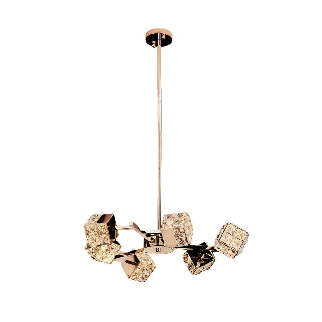 Modern luxury chandeliers crystal with glass shade chandelier aesthetic featuring branching arms with geometric crystal shades.