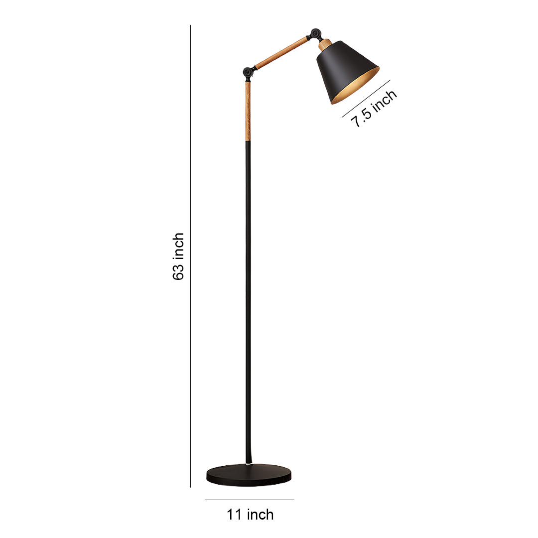 Modern metallic floor lamp with white shade and gold accents in contemporary living room setting