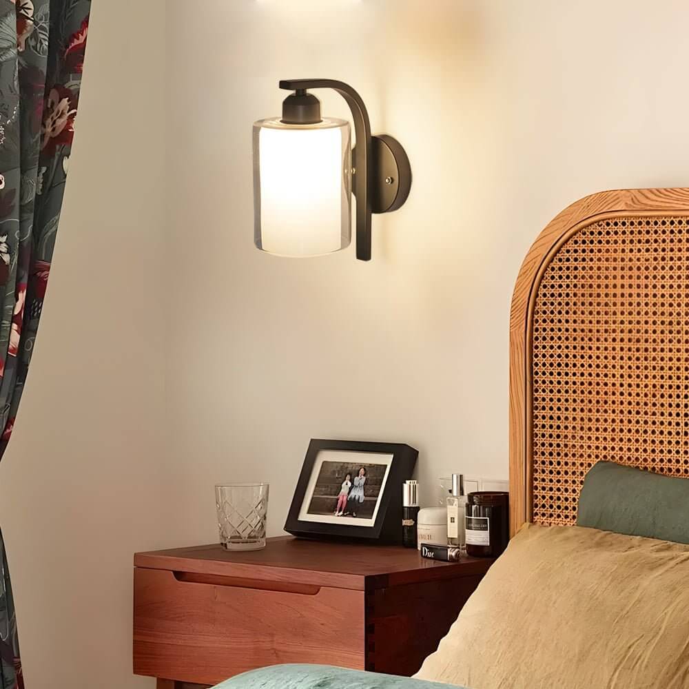 Modern Minimalist Single Black Cylindrical Glass Wall Sconce