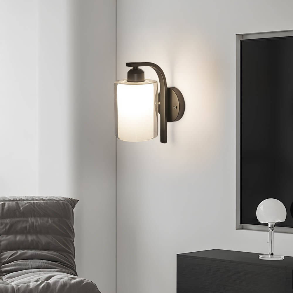 Modern Minimalist Single Black Cylindrical Glass Wall Sconce