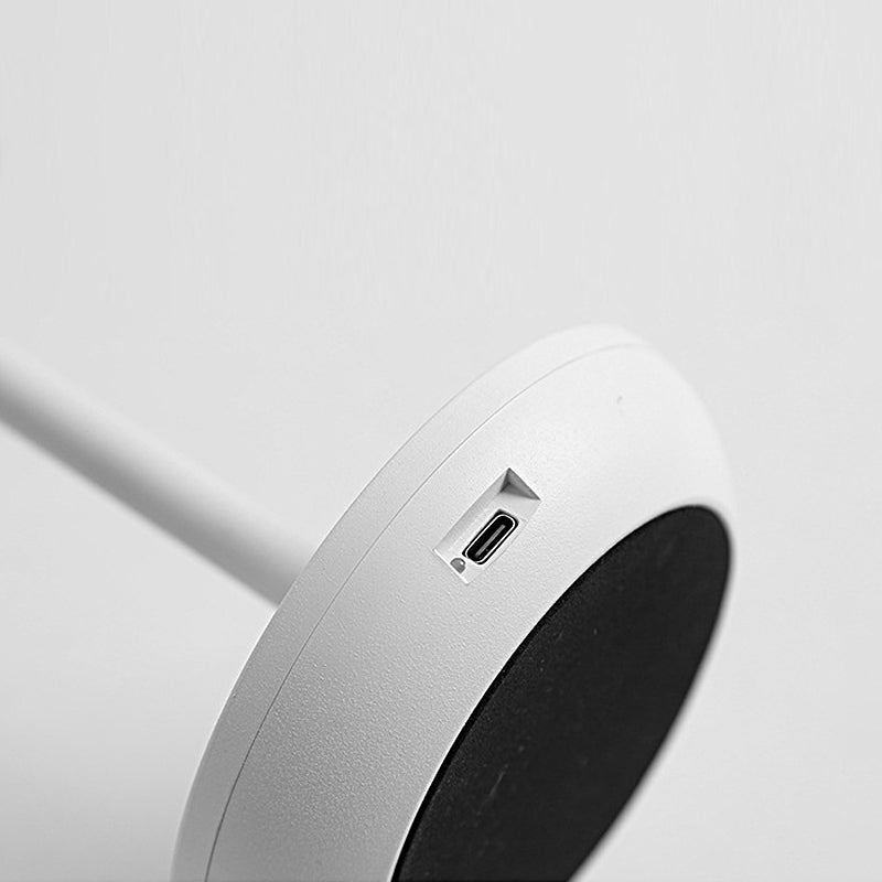 Modern mushroom table lamp with a close-up of the touch control base.