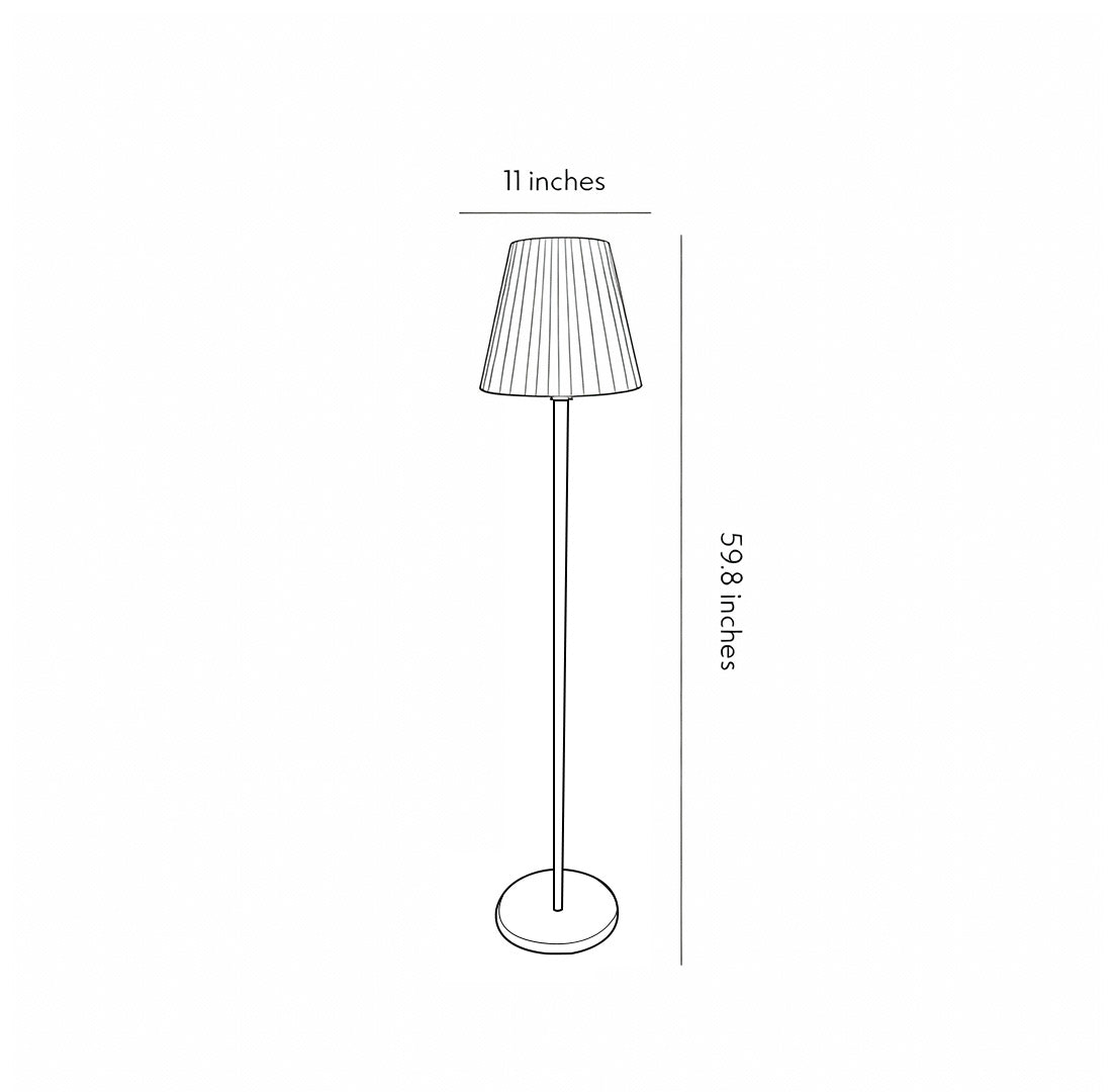 Technical diagram of a modern outdoor floor lamp, showing dimensions and structural details.