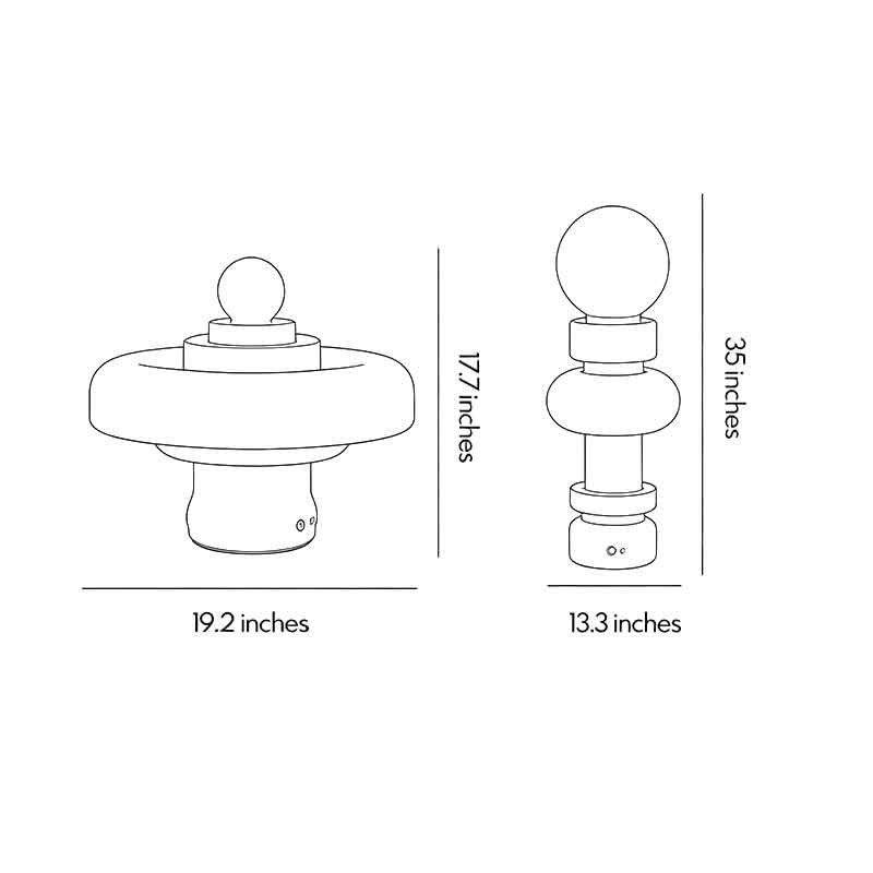 Modern outdoor floor lamps dimension drawing displaying size details for exterior installation.
