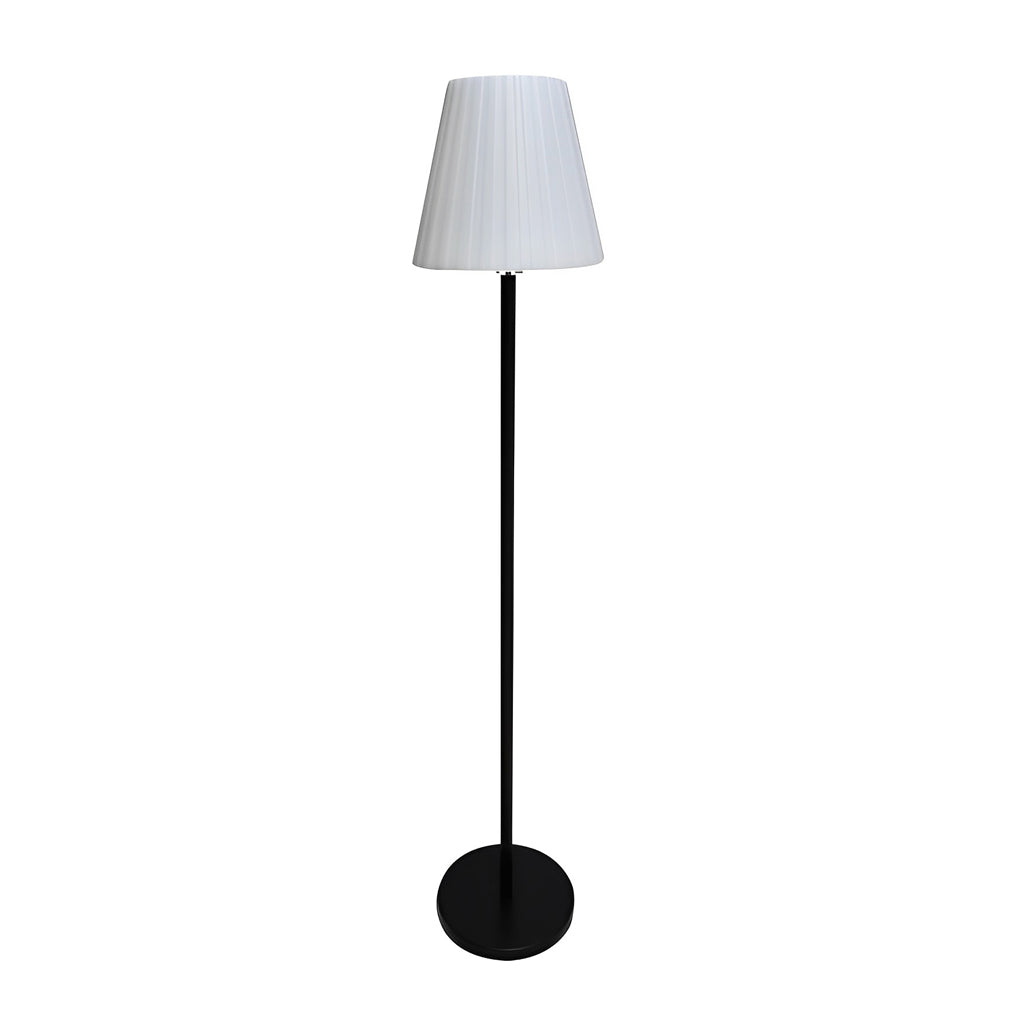 Modern outdoor floor lamps in white, standing alone against a plain background for a clean look.