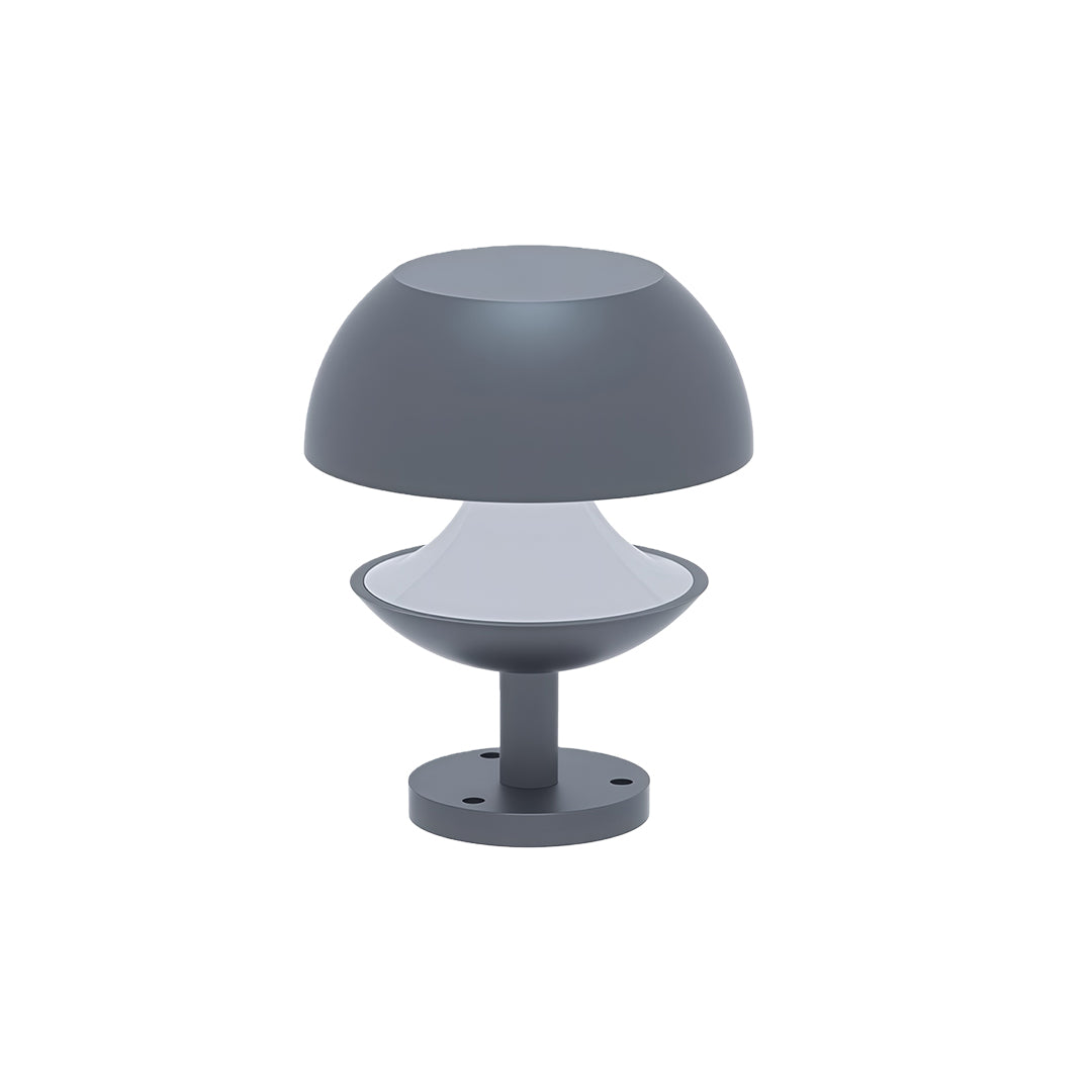 Charcoal grey mushroom path light with three-tier stacked design on white background.