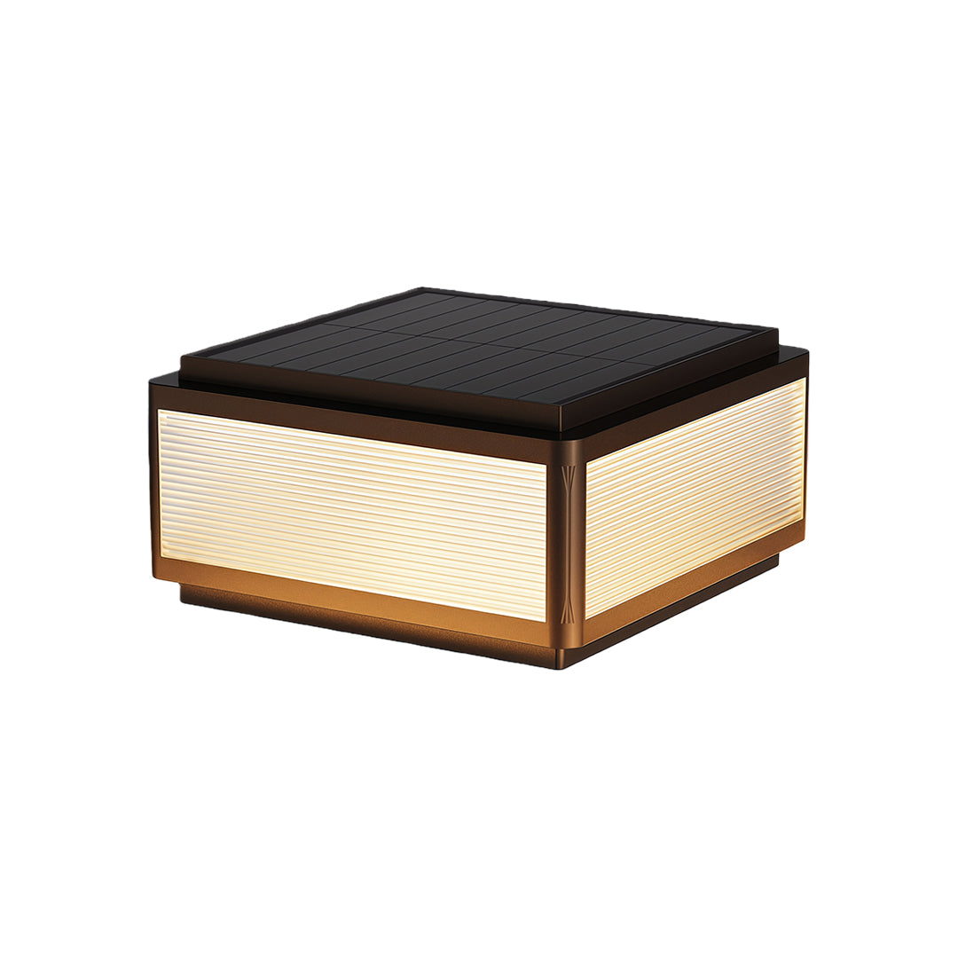 Modern outdoor patio pillar light with a sleek square design and warm light, perfect for patios and pathways.