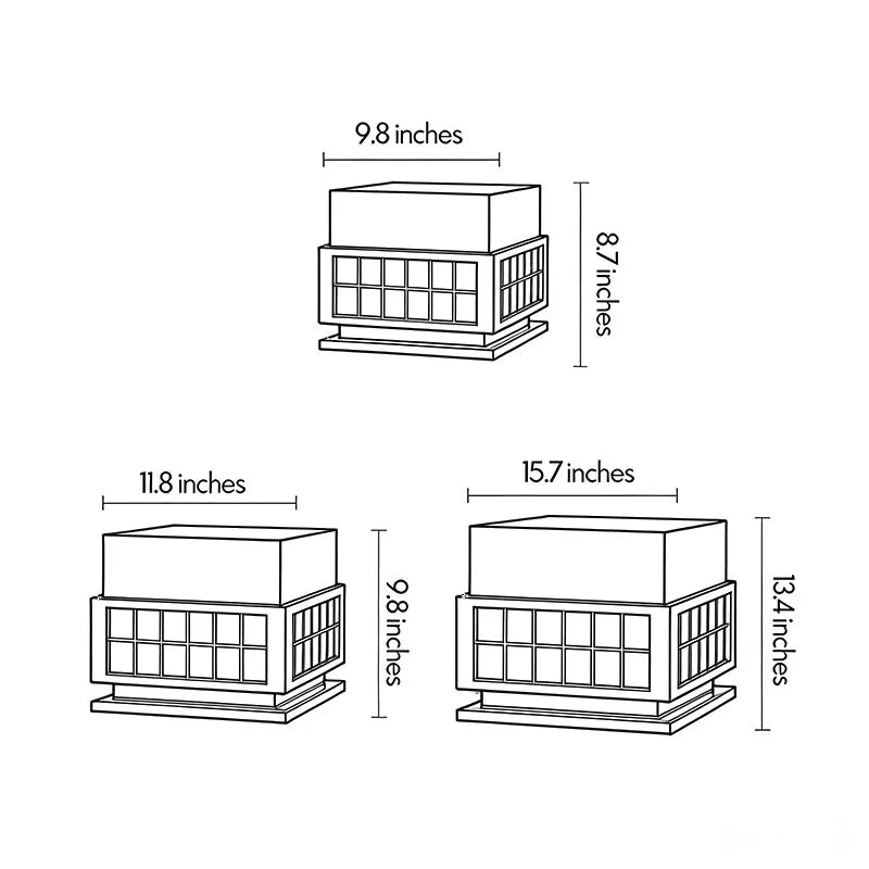 Modern outdoor pillar lights dimensions drawing showing multiple size options and fixture measurements.