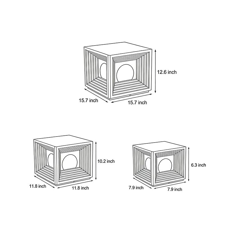 Technical diagram showing dimensions and structure of modern outdoor pillar lights models.