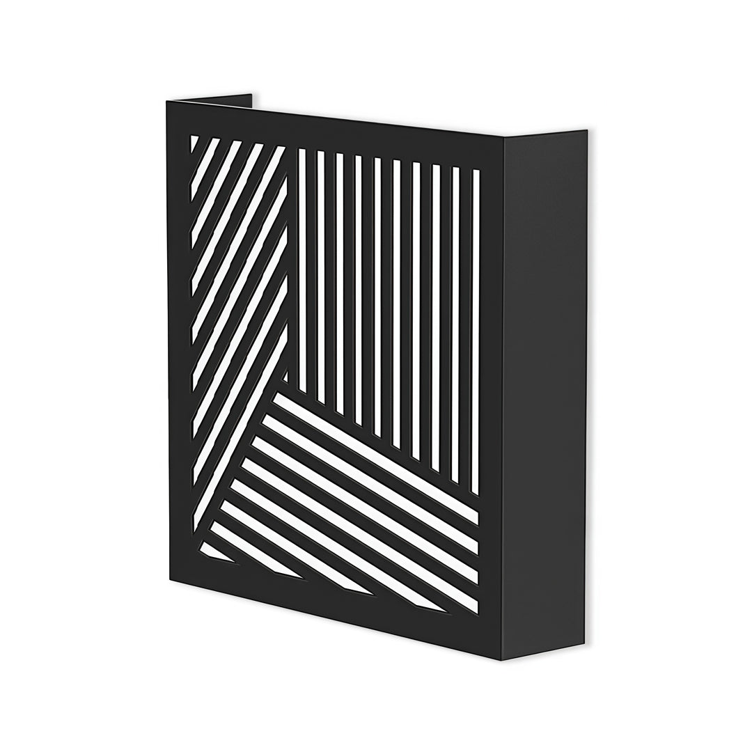 Geometric striped modern outdoor sconces black fixture with bold vertical cutout pattern.