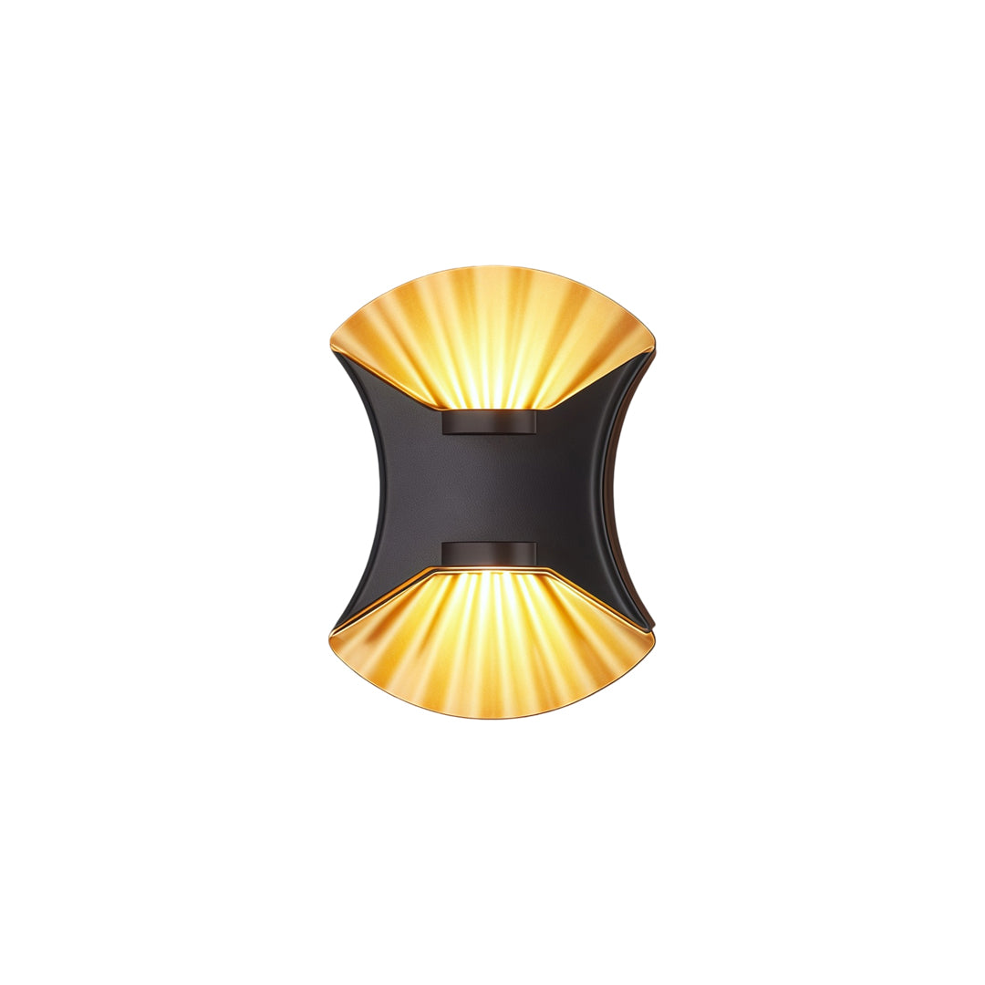 Modern outdoor up down wall light with black finish and decorative warm LED beam effect.