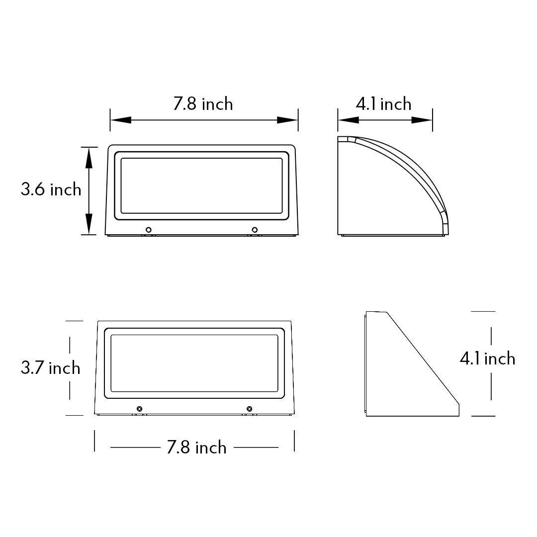 Technical dimension drawing of a modern outdoor wall light, showing measurements and installation proportions.