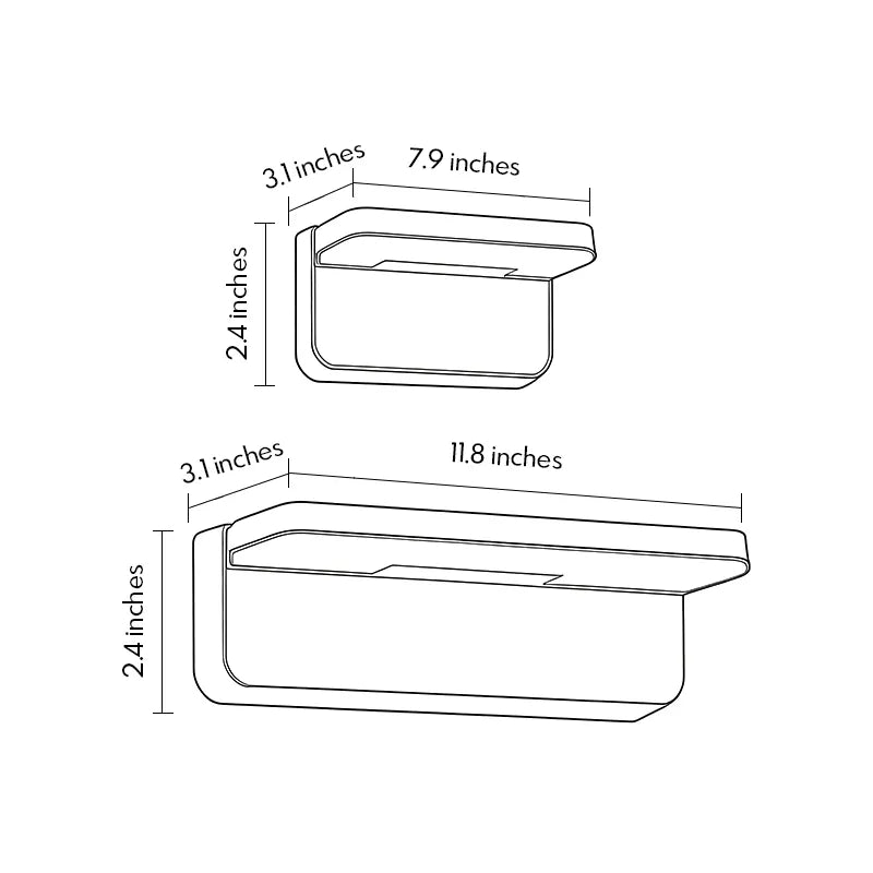 Modern outdoor wall light size guide showing two available lengths and dimensions