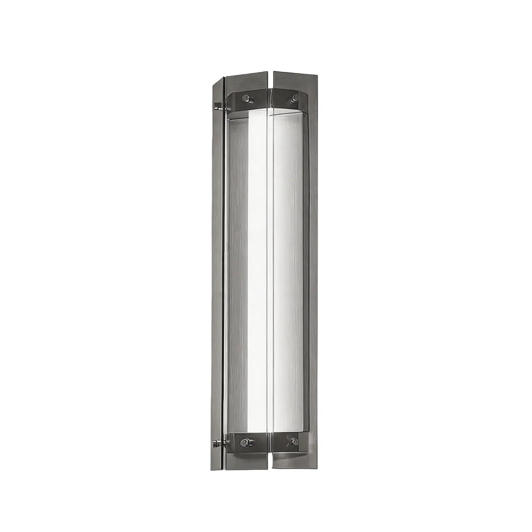 Modern outdoor wall sconce with silver frame and cool white LED illumination