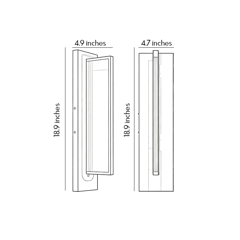 Modern outdoor wall sconce size guide showing height width and depth dimensions