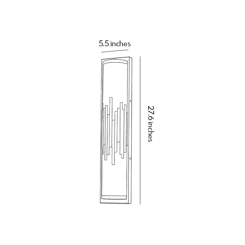 Modern outdoor wall sconce size diagram showing 27 inch height and 5 point 5 inch width