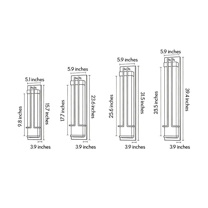Modern outdoor wall sconce size guide showing four available height options