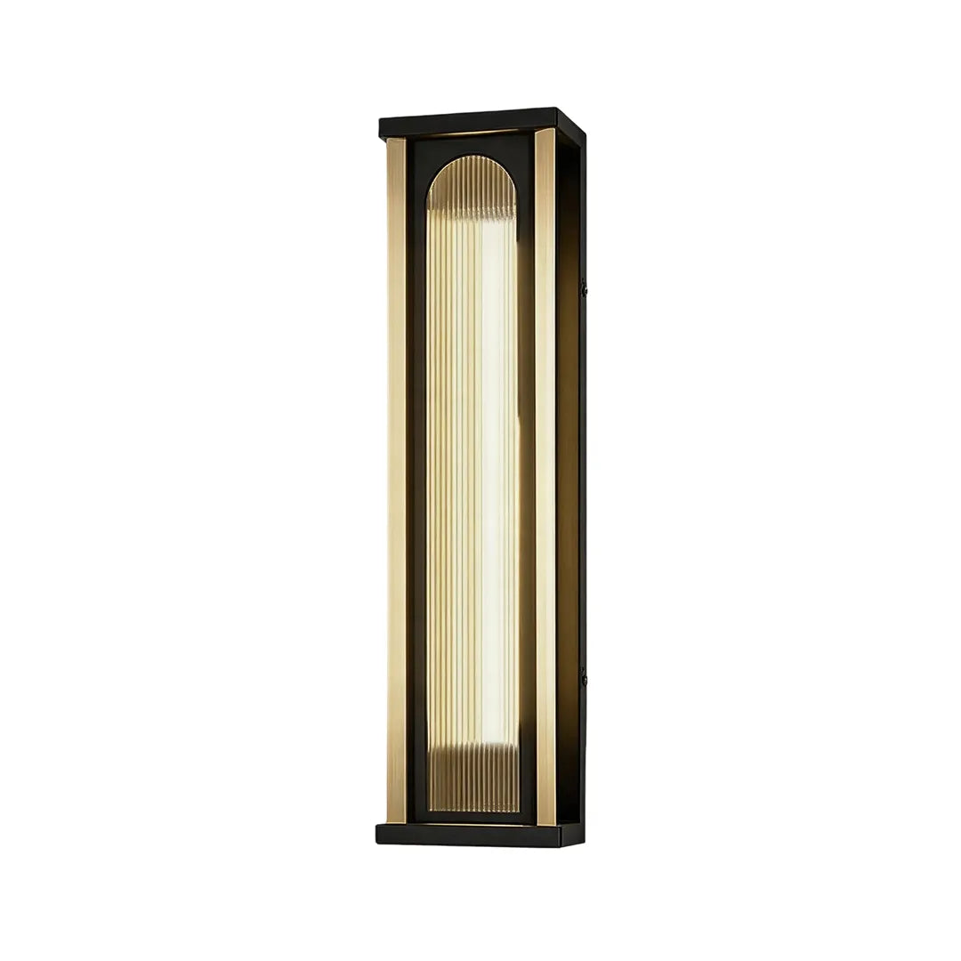 Modern outdoor wall sconce with vertical LED light and black metal housing