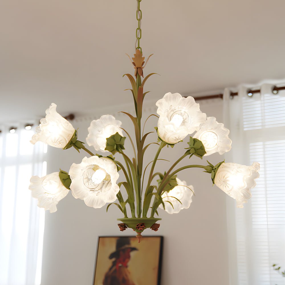 Modern Pastoral Green Flower Hanging Chandelier - 3/6/8 - Light