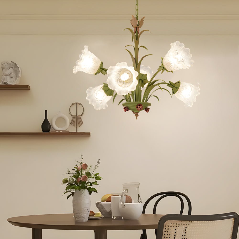 Modern Pastoral Green Flower Hanging Chandelier - 3/6/8 - Light