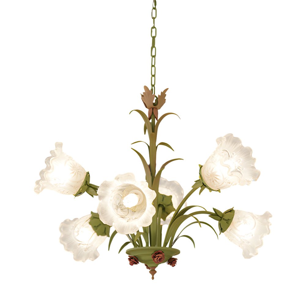 Modern Pastoral Green Flower Hanging Chandelier - 3/6/8 - Light
