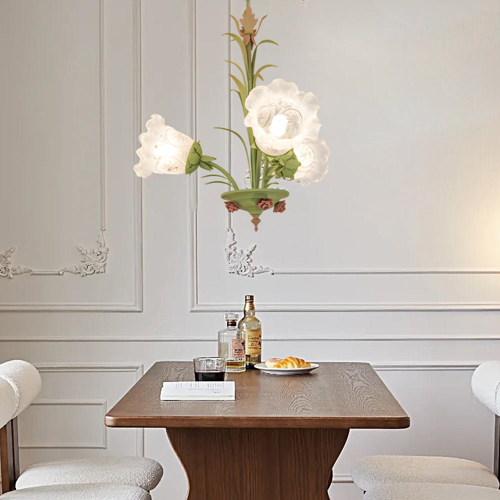 Modern Pastoral Green Flower Hanging Chandelier - 3/6/8 - Light