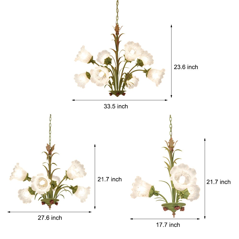 Modern Pastoral Green Flower Hanging Chandelier - 3/6/8 - Light