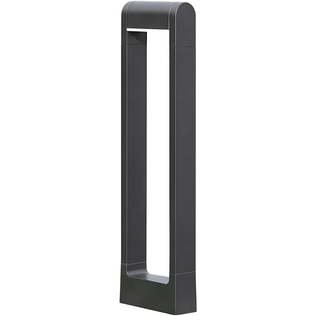 Modern pathway bollard light with a tall black rectangular design, ideal for landscape lighting.