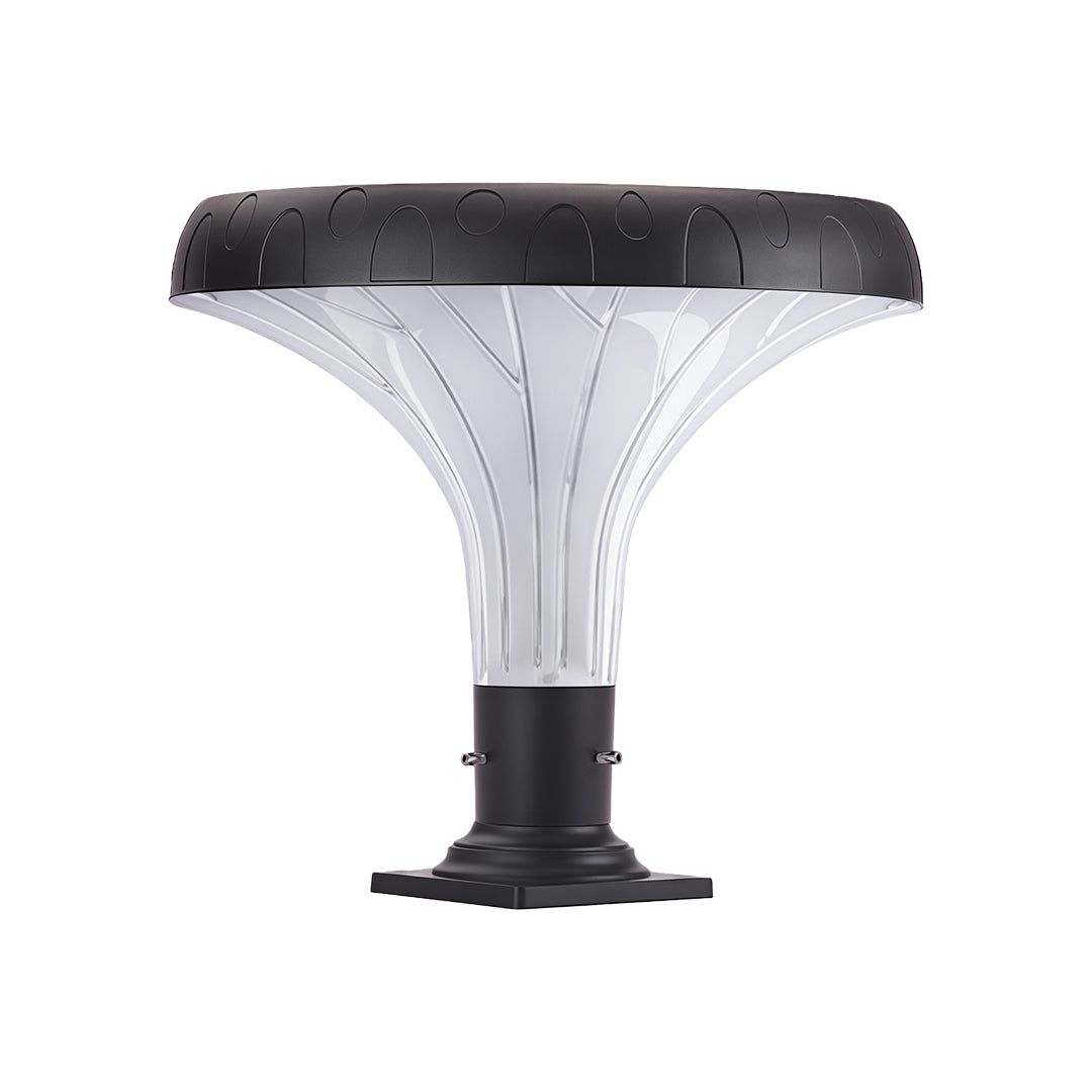 Modern pillar outdoor light illuminating a garden path, enhancing nighttime visibility.
