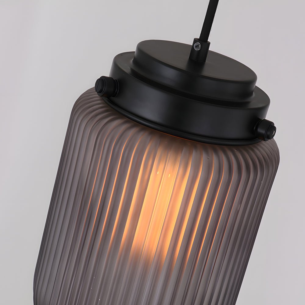 Modern Pinecone Shape Ribbed Glass Shade 1 - Light Pendant in Smoke Gray