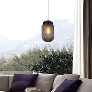 Modern Pinecone Shape Ribbed Glass Shade 1 - Light Pendant in Smoke Gray