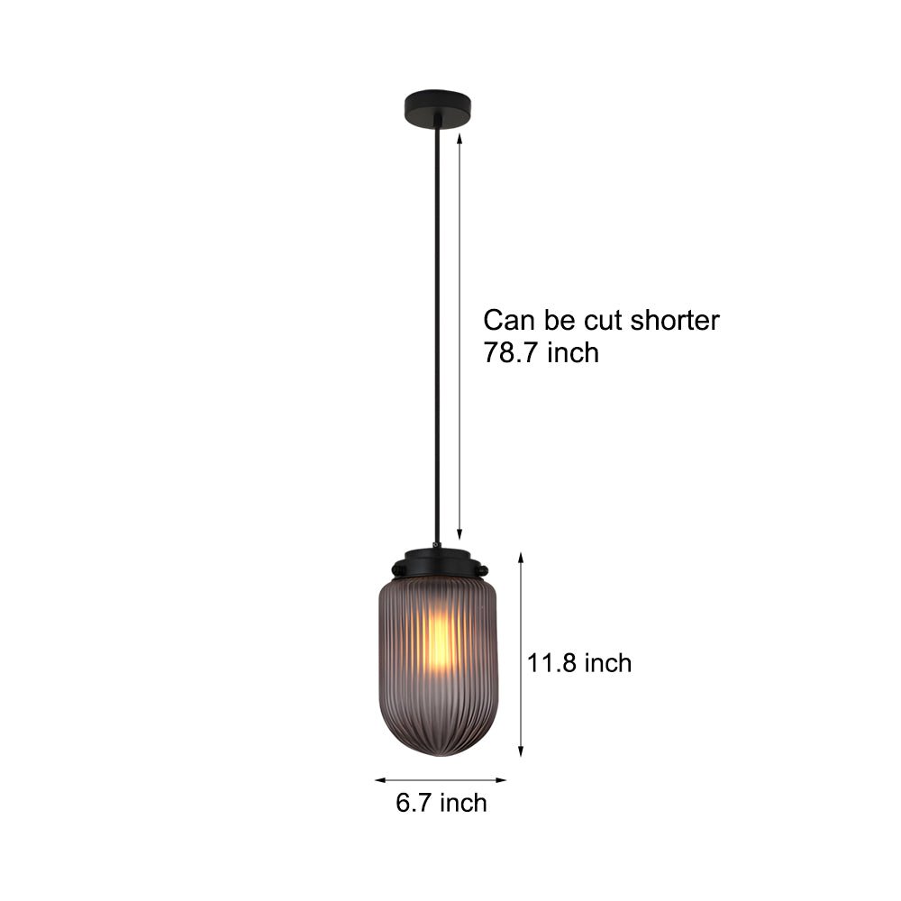 Modern Pinecone Shape Ribbed Glass Shade 1 - Light Pendant in Smoke Gray