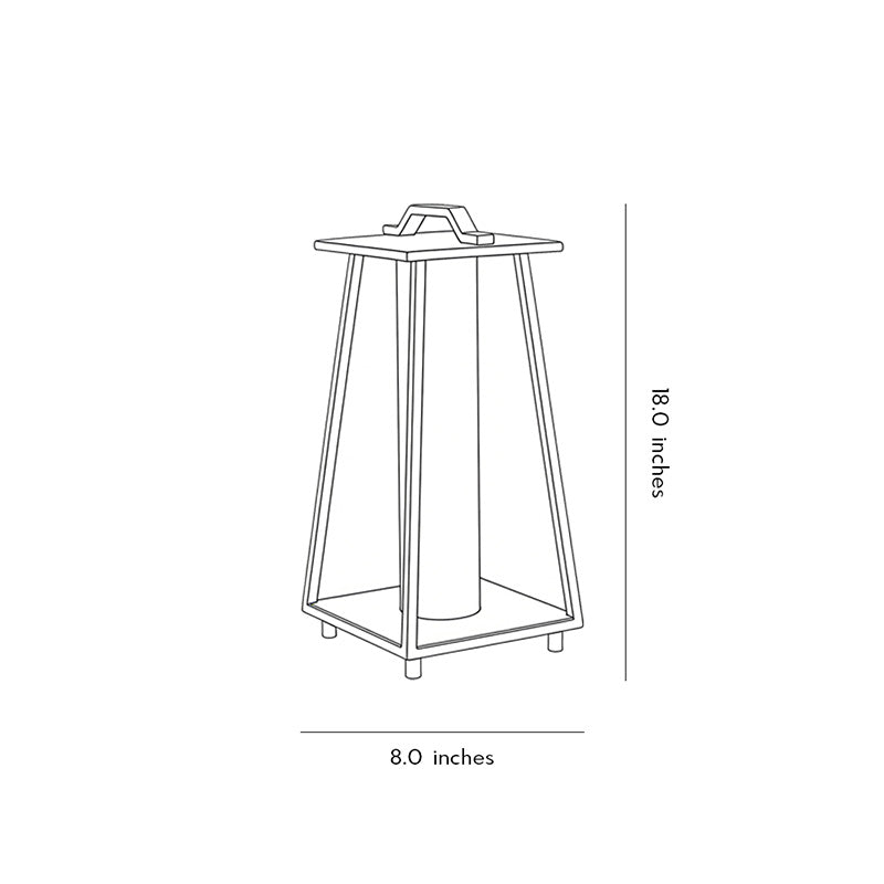 Modern portable outdoor lantern technical line drawing showing dimensions and structural design.
