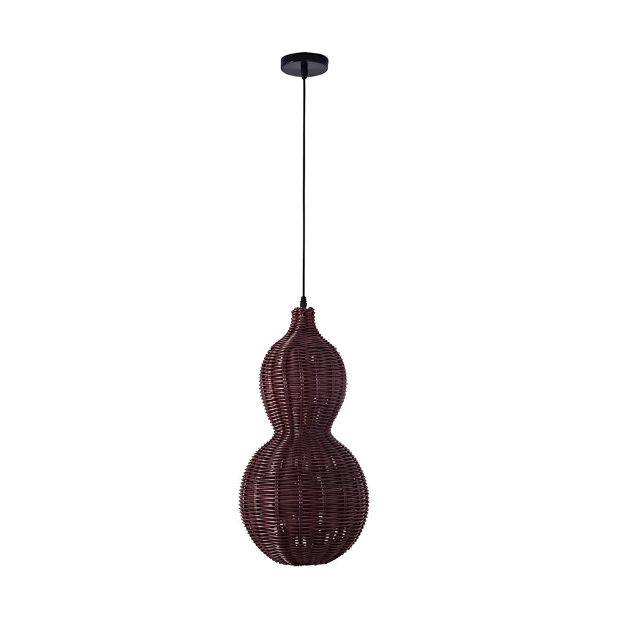 Modern rattan pendant light product image featuring a hanging woven shade with minimalist cord for indoor or outdoor use.