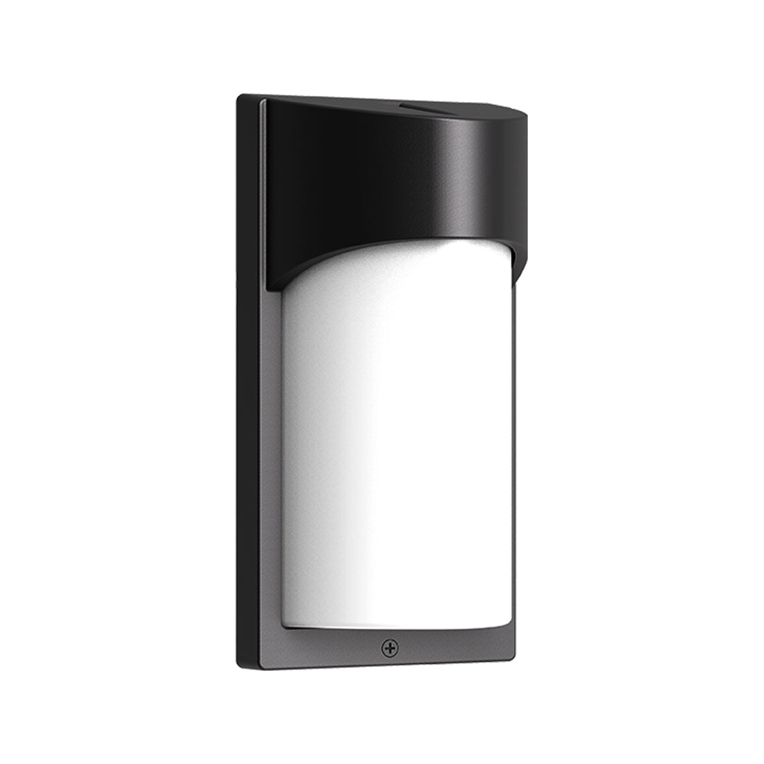 Modern rectangular outdoor wall sconce with black frame and frosted white glass diffuser panel