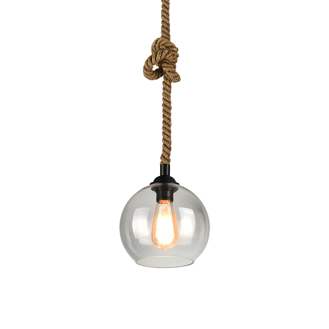 Modern retro glass pendant light with clear smoke-tinted globe and minimalist design.
