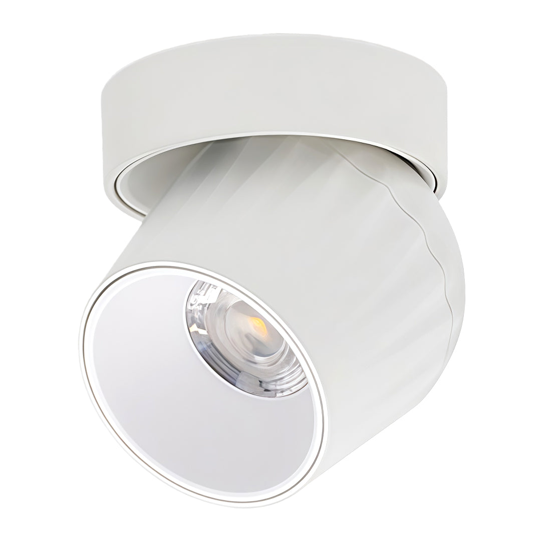 Modern rotating spotlight featuring smooth white finish and tilting LED module for accent lighting