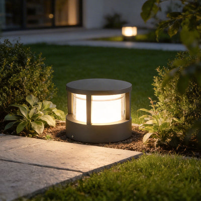 Modern Round Outdoor Post Light Double-Layered Lampshade Light