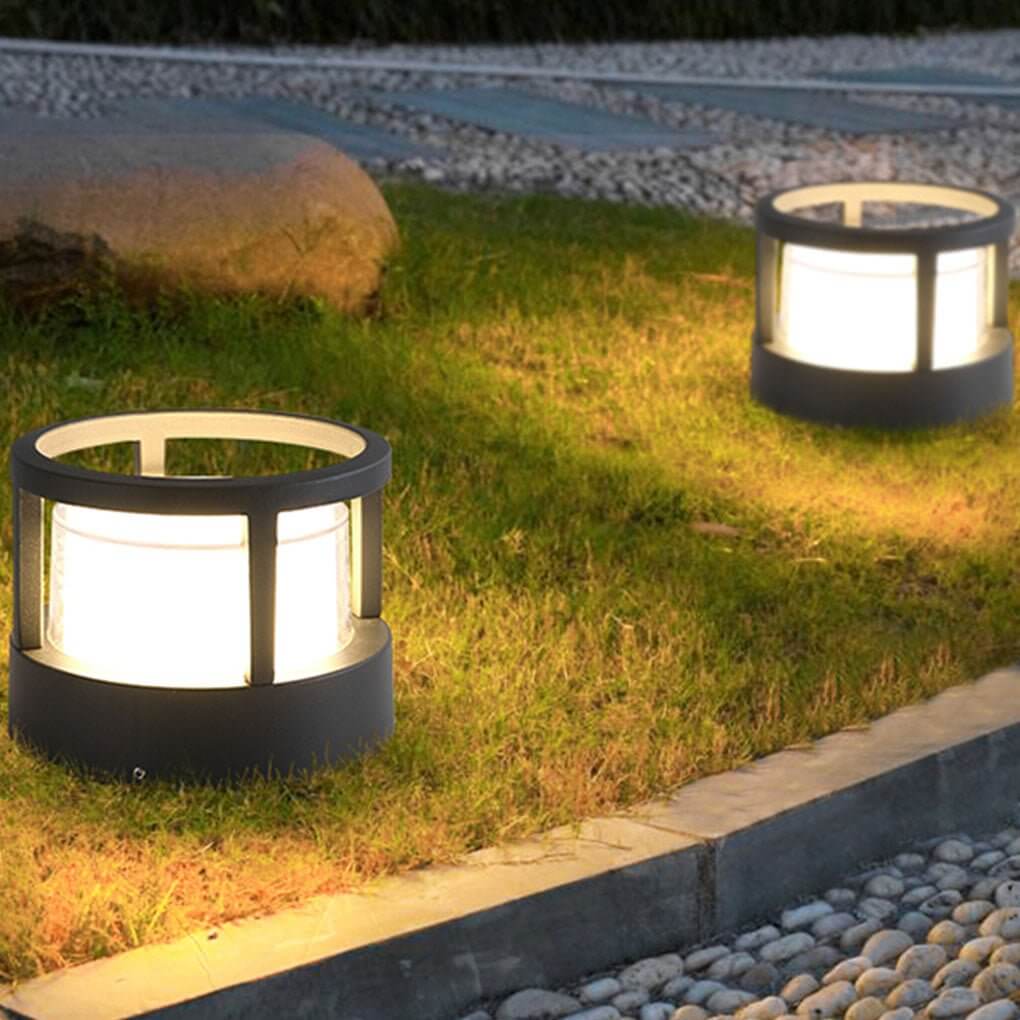 Modern round outdoor post light is perfect for garden and pathway lighting with durable, energy-saving LED bulbs.