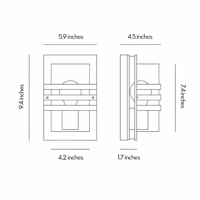 Technical diagram of modern sconces outdoor showing dimensions and installation details.
